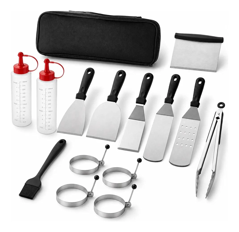 SET DE 14 ESPATULAS GRUESAS PARA CHURRASCO Y COCINA EN PLANCHA - 1