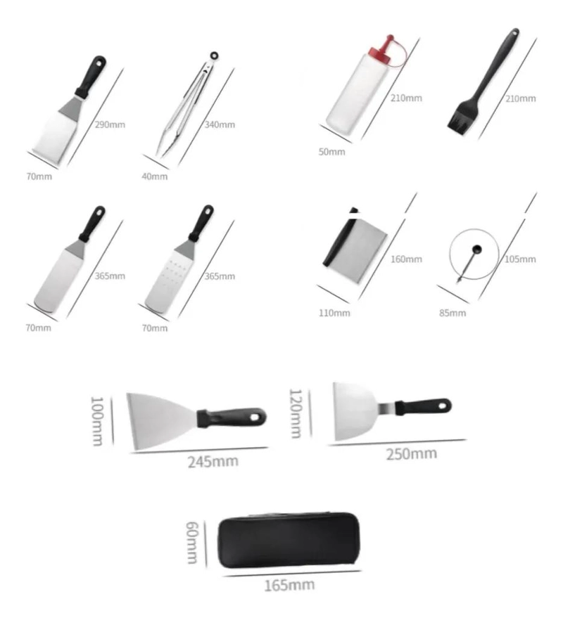 SET DE 14 ESPATULAS GRUESAS PARA CHURRASCO Y COCINA EN PLANCHA - 2