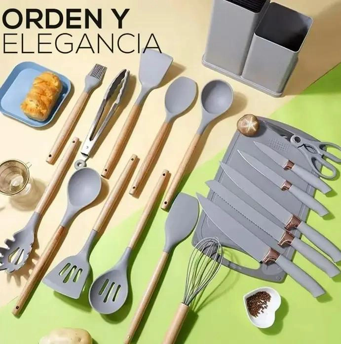 SET COMPLETO DE CUCHILLOS Y UTENSILIOS PARA COCINA 19 PIEZAS - 2