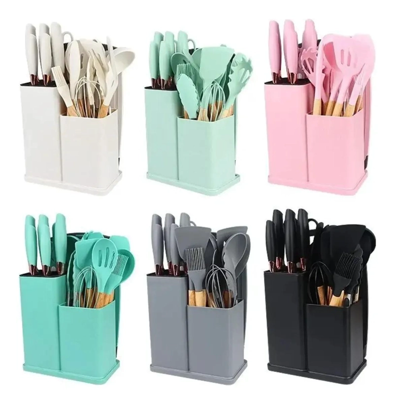 SET COMPLETO DE 19 UTENSILIOS DE COCINA EN SILICONA Y ACERO INOXIDABLE - 1