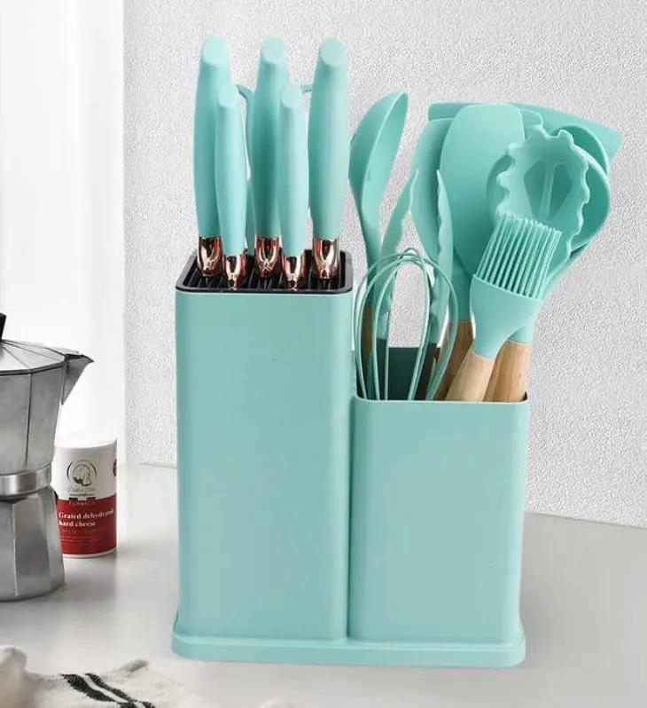 SET COMPLETO DE 17 UTENSILIOS DE COCINA DE SILICONA CON TABLA COLOR TURQUESA - 3