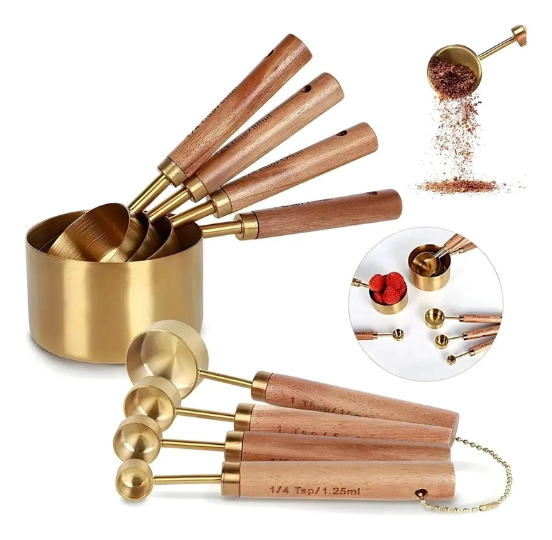 SET DE 8 CUCHARAS MEDIDORAS DE ACERO INOXIDABLE CON MANGO DE MADERA - 5