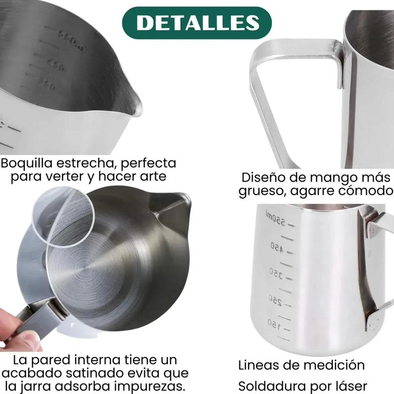JARRA PARA ESPUMAR LECHE DE ACERO INOXIDABLE 550ML CON MEDIDOR - 2