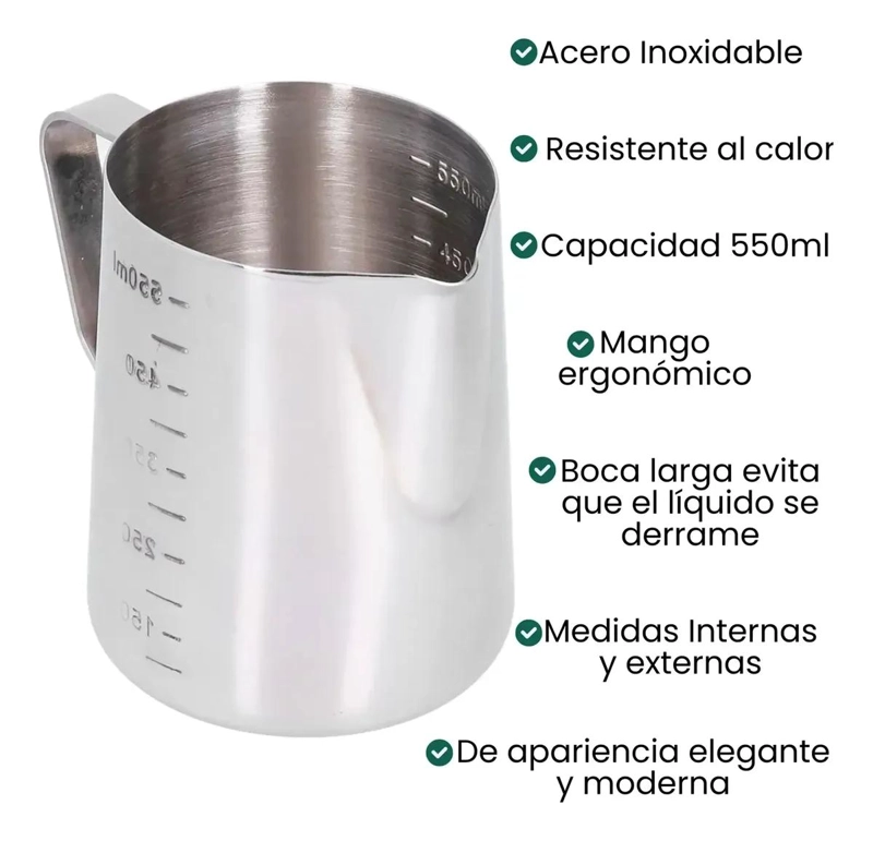 JARRA PARA ESPUMAR LECHE DE ACERO INOXIDABLE 550ML CON MEDIDOR - 5