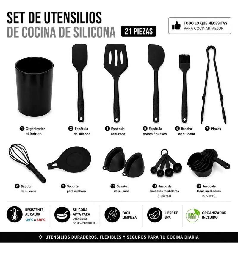 SET COMPLETO DE UTENSILIOS DE COCINA DE SILICONA CON ORGANIZADOR - 4