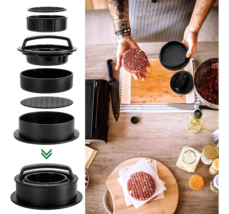 JUEGO COMBINADO DE DOS PRENSAS PARA HAMBURGUESAS MULTIFUNCIONAL 3 EN 1 - 3