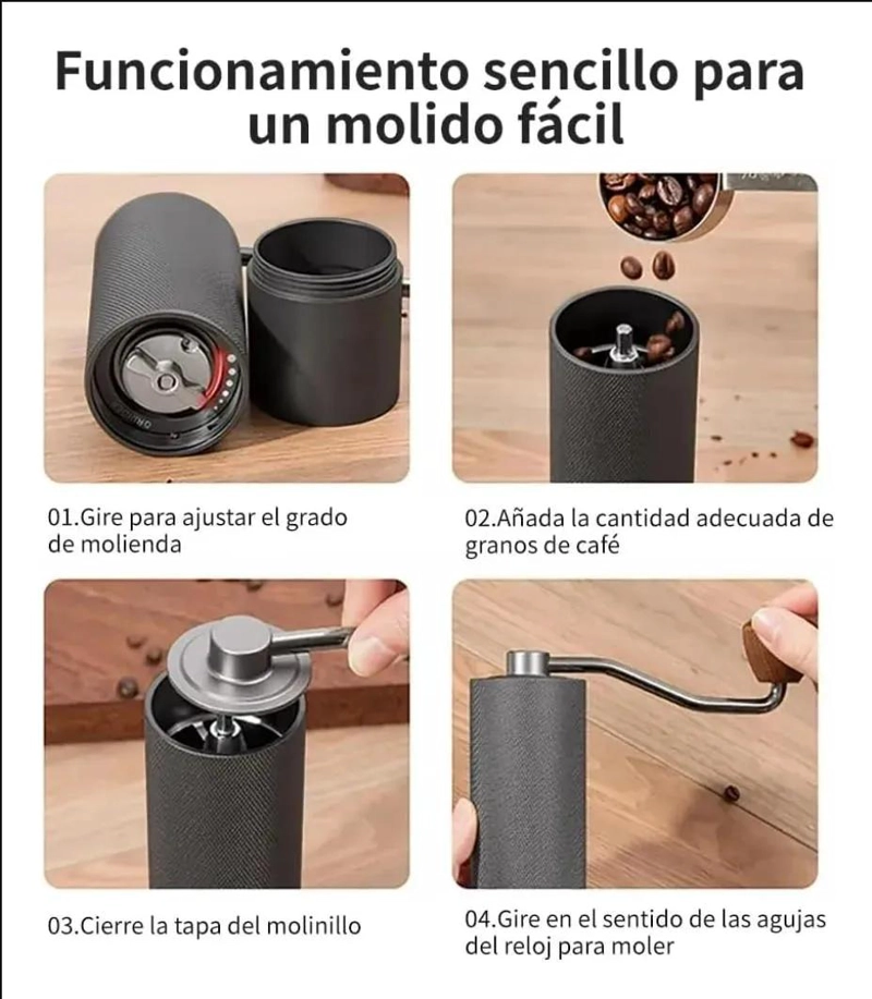 MOLINILLO MANUAL AJUSTABLE PORTATIL DE METAL PARA CAFE - 5