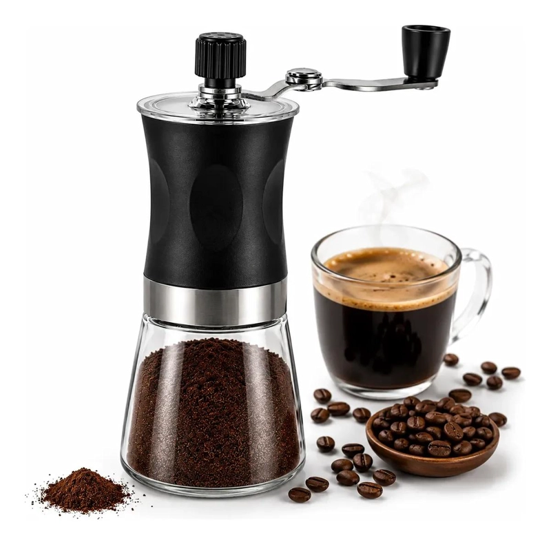 MOLINO MANUAL PARA CAFE  CON CUERPO DE VIDRIO Y MECANISMO DE MOLIENDA AJUSTABLE - 1