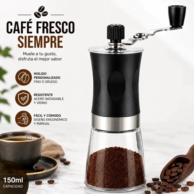 MOLINO MANUAL PARA CAFE  CON CUERPO DE VIDRIO Y MECANISMO DE MOLIENDA AJUSTABLE - 2