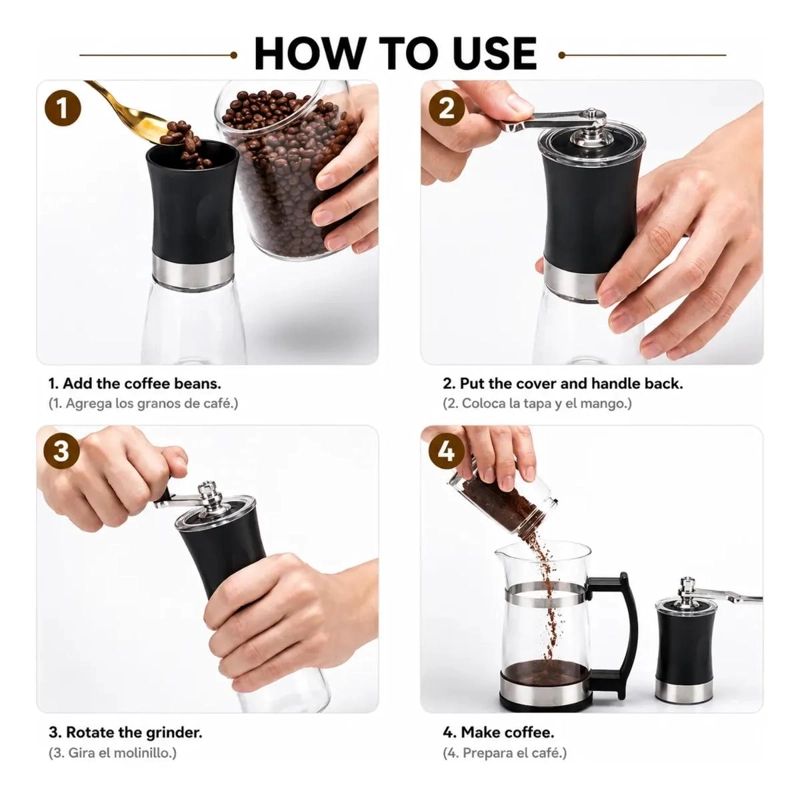 MOLINO MANUAL PARA CAFE  CON CUERPO DE VIDRIO Y MECANISMO DE MOLIENDA AJUSTABLE - 3