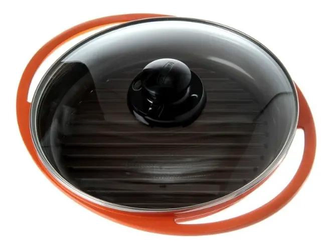 GRILL CON TAPA DE 26 CM COLOR NARANJA PARA COCINA - 2
