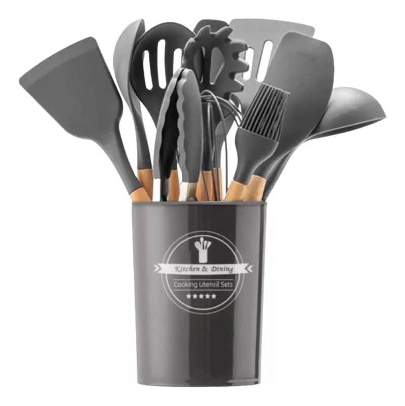 SET DE 12 UTENSILIOS DE SILICONA RESISTENTES AL CALOR COLOR NEGRO - 3