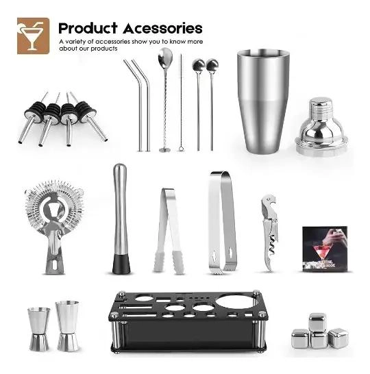 SET COMPLETO DE COCTELES PARA BAR CON 23 PIEZAS EN ACERO INOXIDABLE - 2