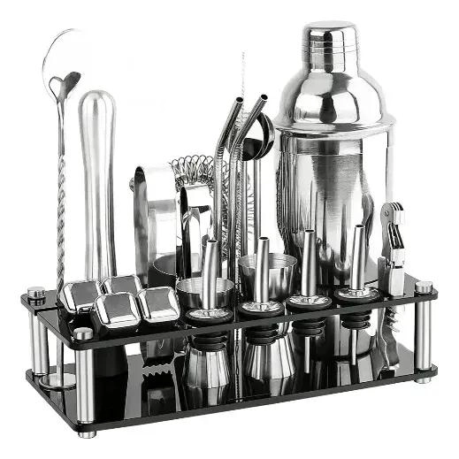 SET COMPLETO DE COCTELES PARA BAR CON 23 PIEZAS EN ACERO INOXIDABLE - 3