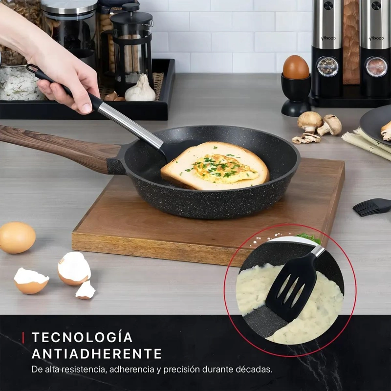 SARTE N WOK ANTIADHERENTE CON EFECTO PIEDRA Y MANGO DE MADERA DE 26 CM - 5