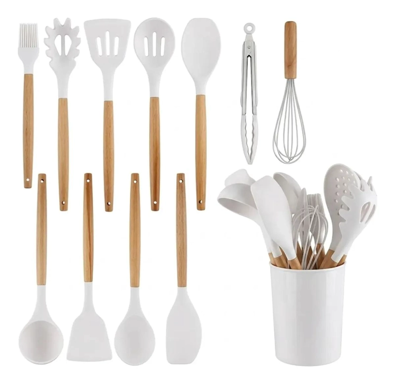 SET COMPLETO DE 12 UTENSILIOS DE COCINA DE SILICONA ANTIADHERENTE COLOR BLANCO - 1