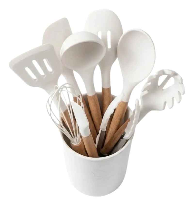 SET COMPLETO DE 12 UTENSILIOS DE COCINA DE SILICONA ANTIADHERENTE COLOR BLANCO - 2