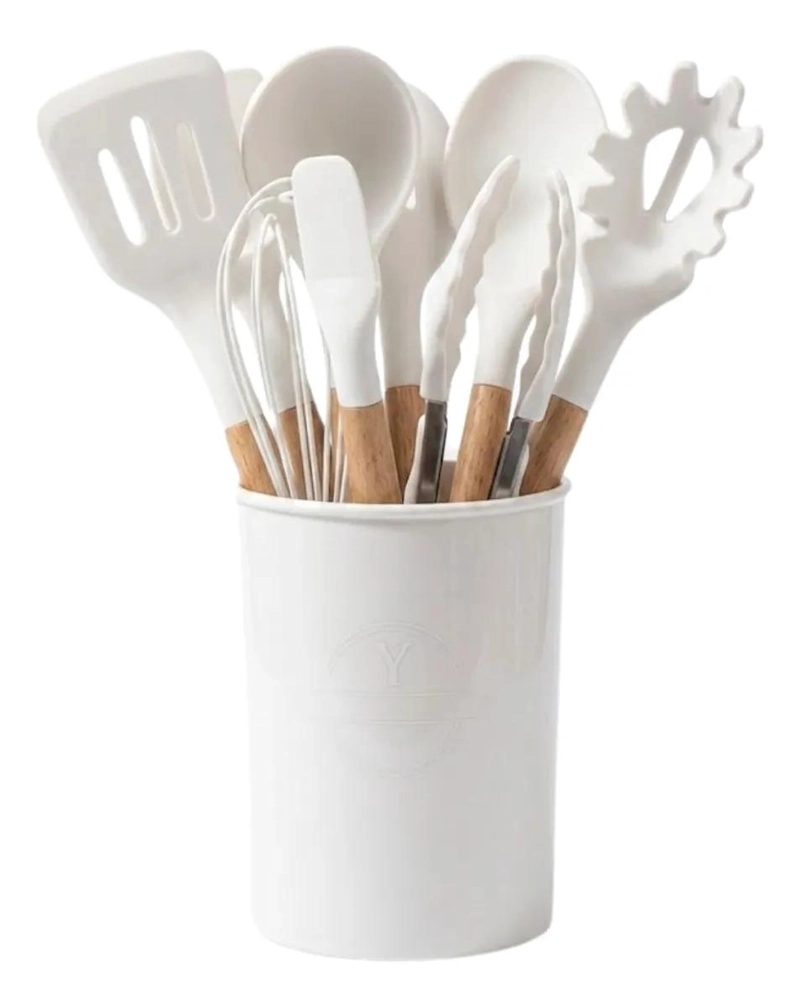 SET COMPLETO DE 12 UTENSILIOS DE COCINA DE SILICONA ANTIADHERENTE COLOR BLANCO - 3