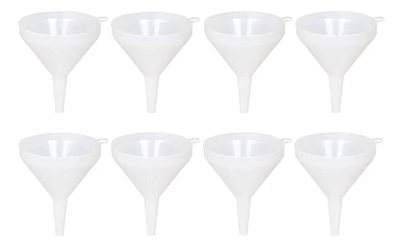SET DE 8 EMBUDOS PLASTICOS GRANDES DE 14 CM MULTIUSO PARA COCINA Y TALLER - 1