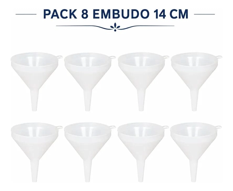 SET DE 8 EMBUDOS PLASTICOS GRANDES DE 14 CM MULTIUSO PARA COCINA Y TALLER - 4