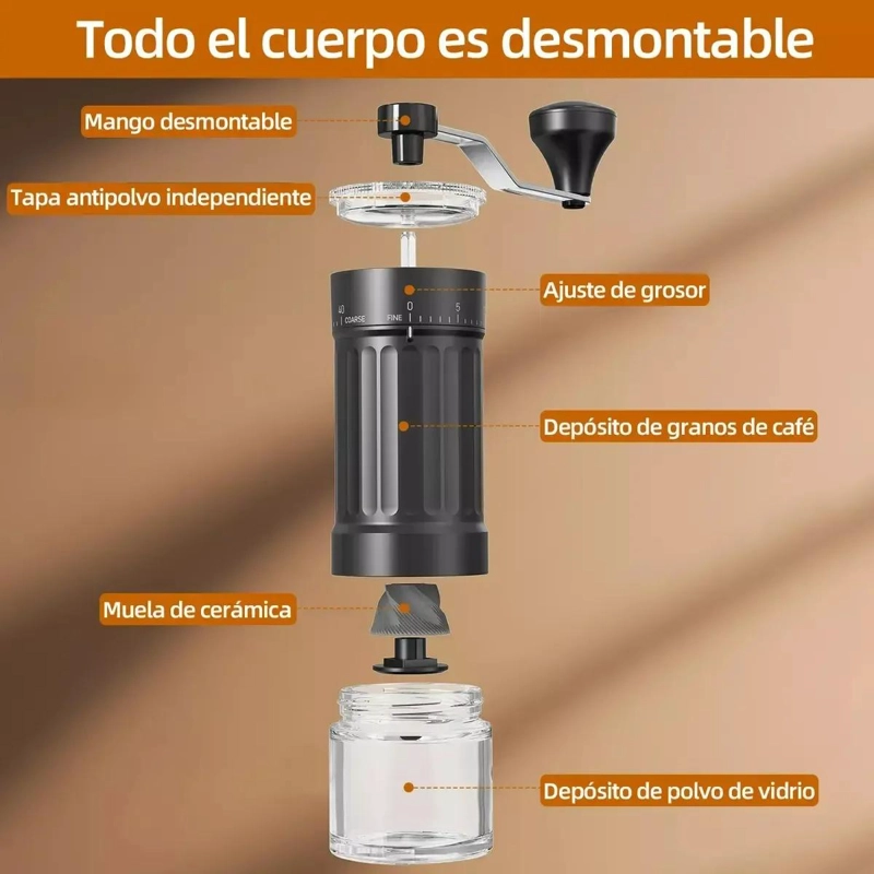MOLINO PORTATIL MANUAL PARA CAFE  CON CUERPO DE CERAMICA Y DISEÑO COMPACTO - 2