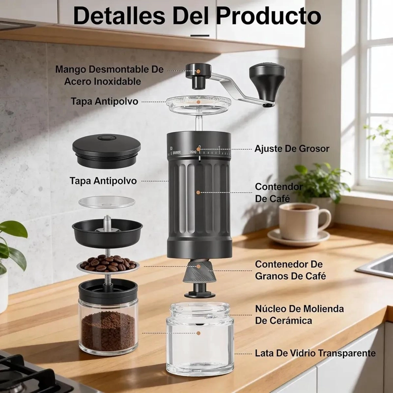 MOLINO MANUAL PARA CAFE  CON MUELAS DE CERAMICA Y 40 NIVELES DE AJUSTE - 2