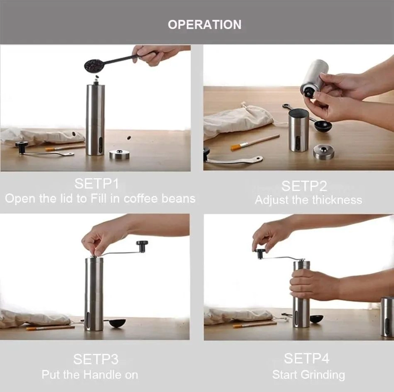 MOLINILLO MANUAL PARA CAFE  CON CUERPO DE ACERO INOXIDABLE Y DISEÑO COMPACTO - 4