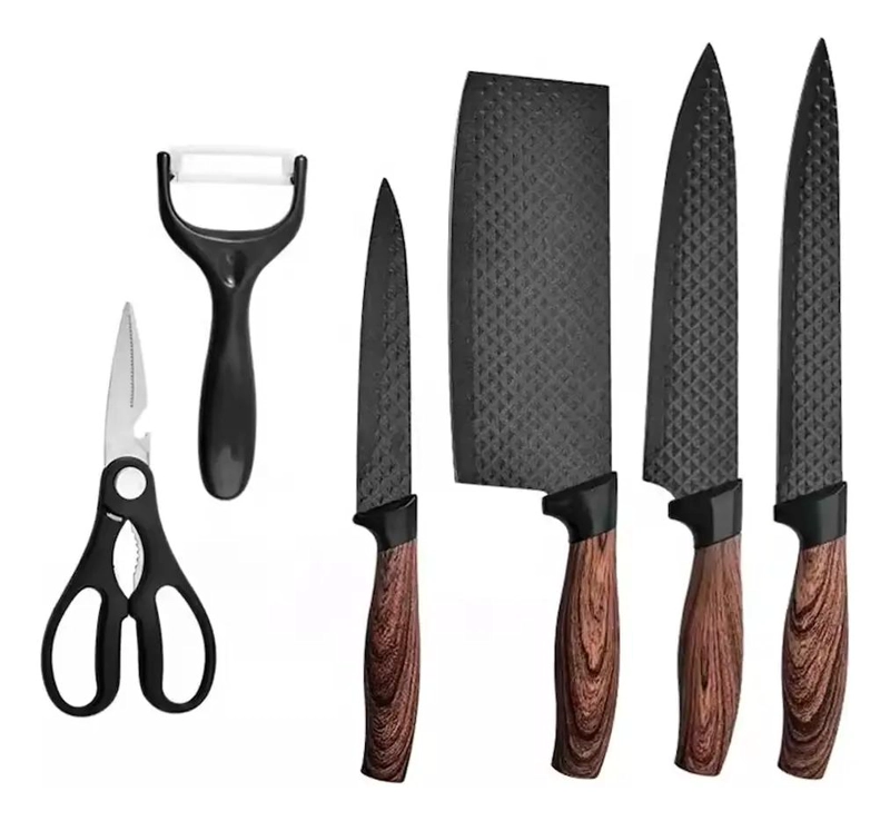 SET DE 6 CUCHILLOS ERGONOMICOS CON HOJA ANTIADHERENTE PARA COCINA - 1