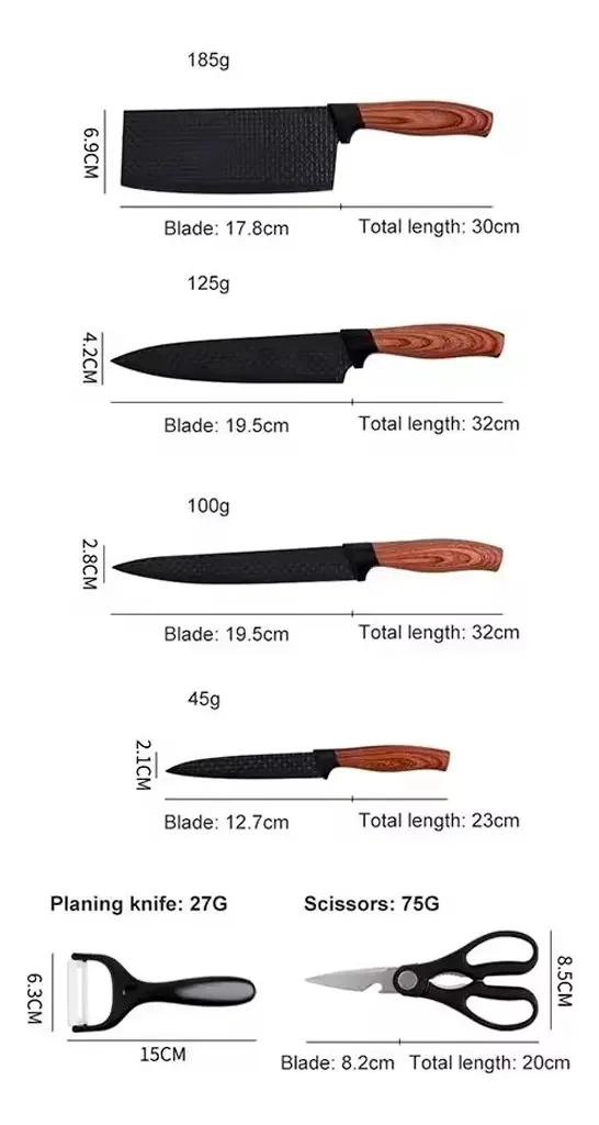 SET DE 6 CUCHILLOS ERGONOMICOS CON HOJA ANTIADHERENTE PARA COCINA - 3
