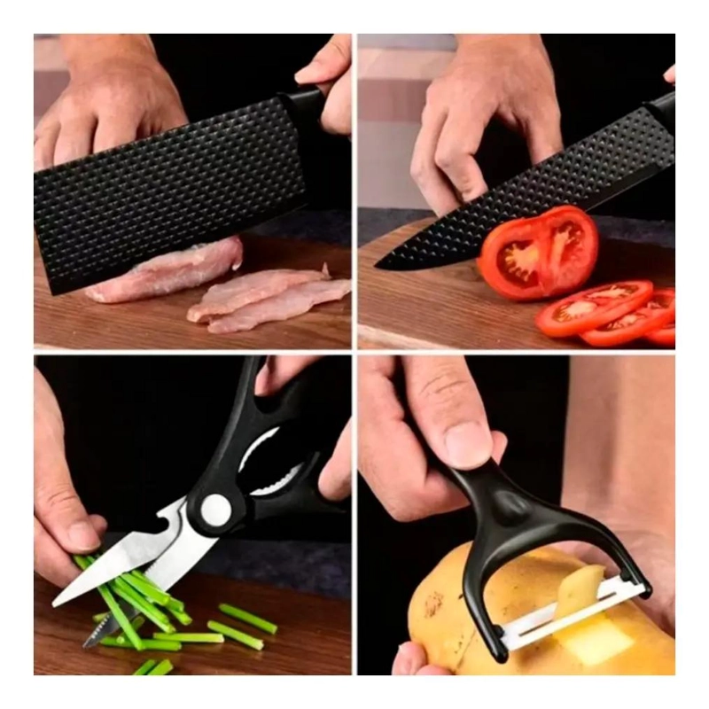 SET DE 6 CUCHILLOS ERGONOMICOS CON HOJA ANTIADHERENTE PARA COCINA - 4
