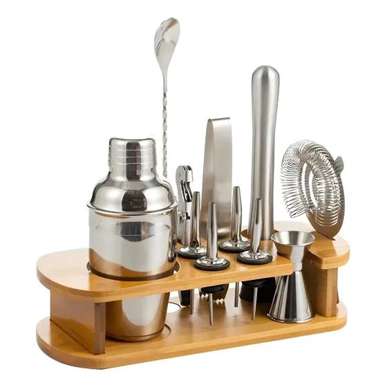 KIT COMPLETO DE UTENSILIOS PARA COCTELERIA CON COCTELERA DE 750 ML Y 12 PIEZAS - 1