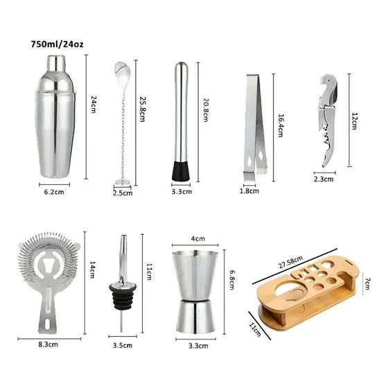 KIT COMPLETO DE UTENSILIOS PARA COCTELERIA CON COCTELERA DE 750 ML Y 12 PIEZAS - 2