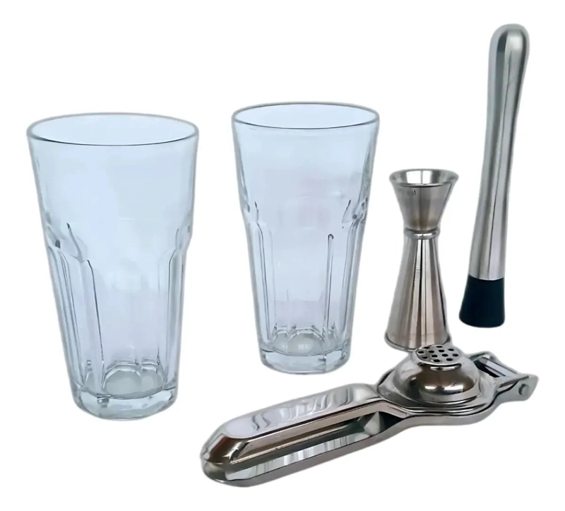 SET DE 2 VASOS CON MACERADOR, EXPRIMIDOR MANUAL Y JIGGER MEDIDOR PARA MOJITO - 1