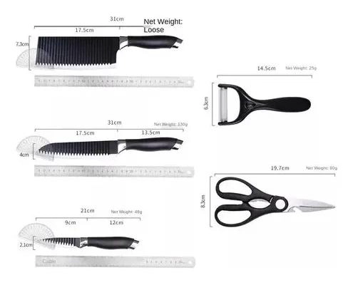 SET DE 6 CUCHILLOS PARA COCINA CON MANGO ERGONOMICO NEGRO - 5