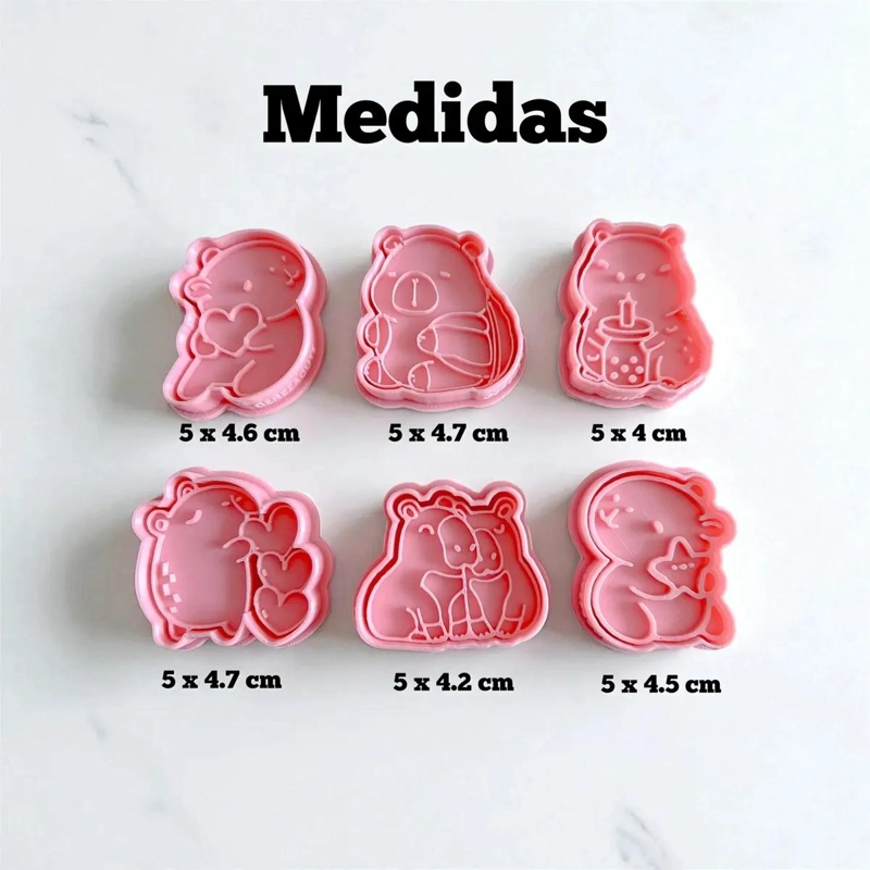 SET DE 6 CORTADORES DE GALLETAS CON SELLO DE CAPIBARA PARA FONDANT - 2