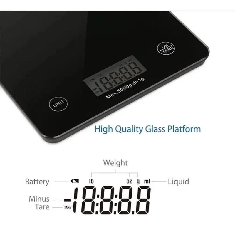 BALANZA DIGITAL GRAMERA PARA COCINA CON SUPERFICIE DE VIDRIO Y DISEÑO SLIM - 4