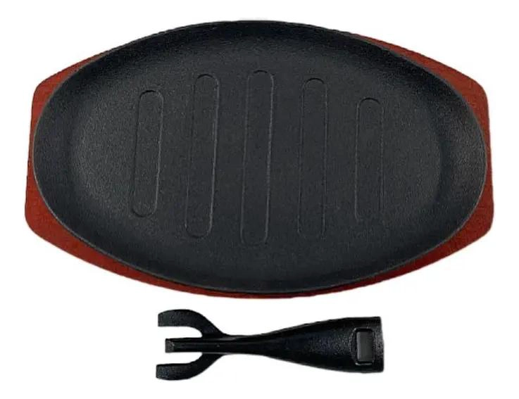 PLANCHA DE HIERRO FUNDIDO CON BASE DE MADERA 28 CM PARA COCINA - 3