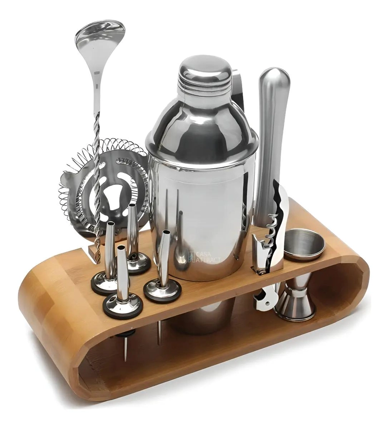 KIT COCTELERA ACERO INOXIDABLE 12 PIEZAS CON FILTRO Y CAPACIDAD 550ML - 1