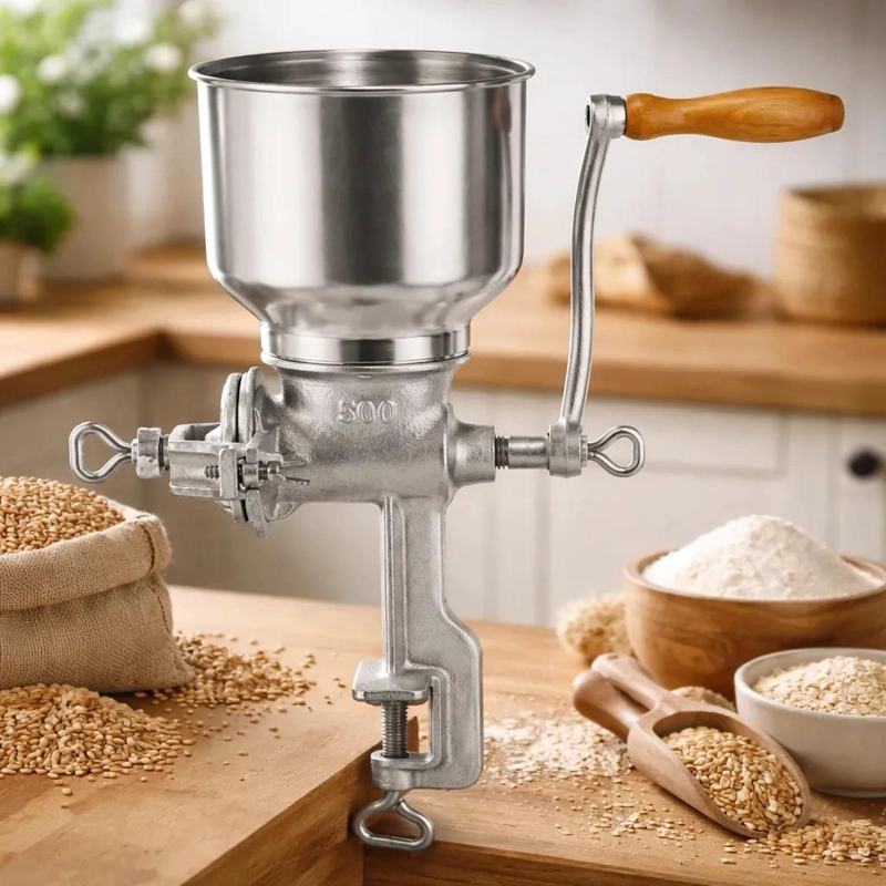 MOLINO MANUAL METALICO PARA CAFE , MAIZ Y GRANOS CON TOLVA - 1