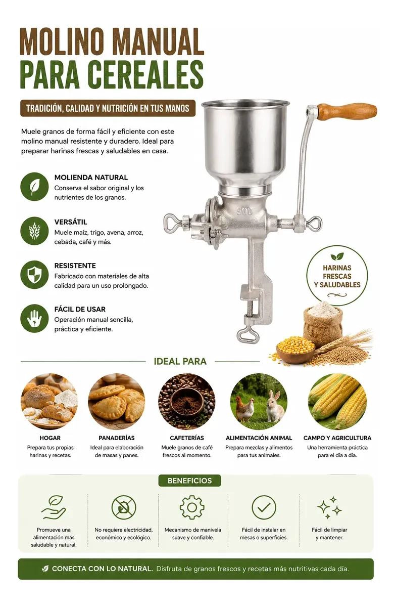 MOLINO MANUAL METALICO PARA CAFE , MAIZ Y GRANOS CON TOLVA - 3