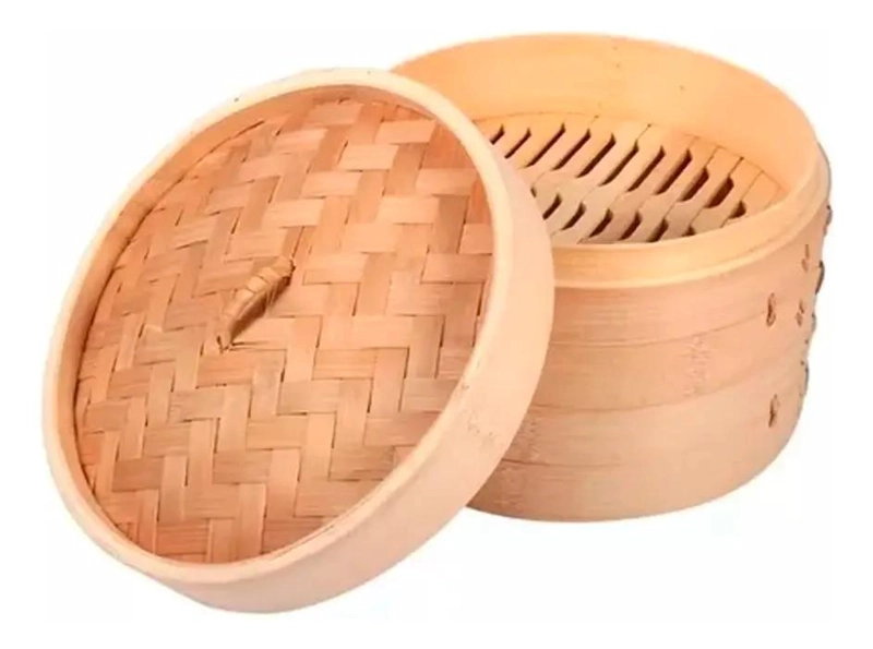 VAPORERA DE BAMBU DE 28 CM CON 2 NIVELES PARA COCINAR AL VAPOR - 1