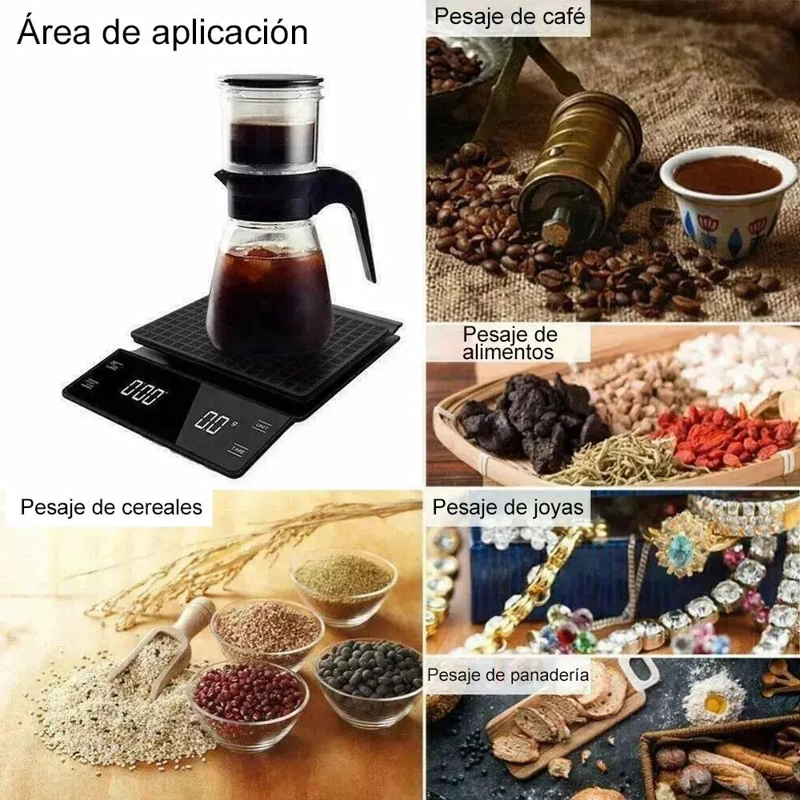 BASCULA DIGITAL DE COCINA CON CRONOMETRO Y ALTA PRECISION PARA CAFE - 2
