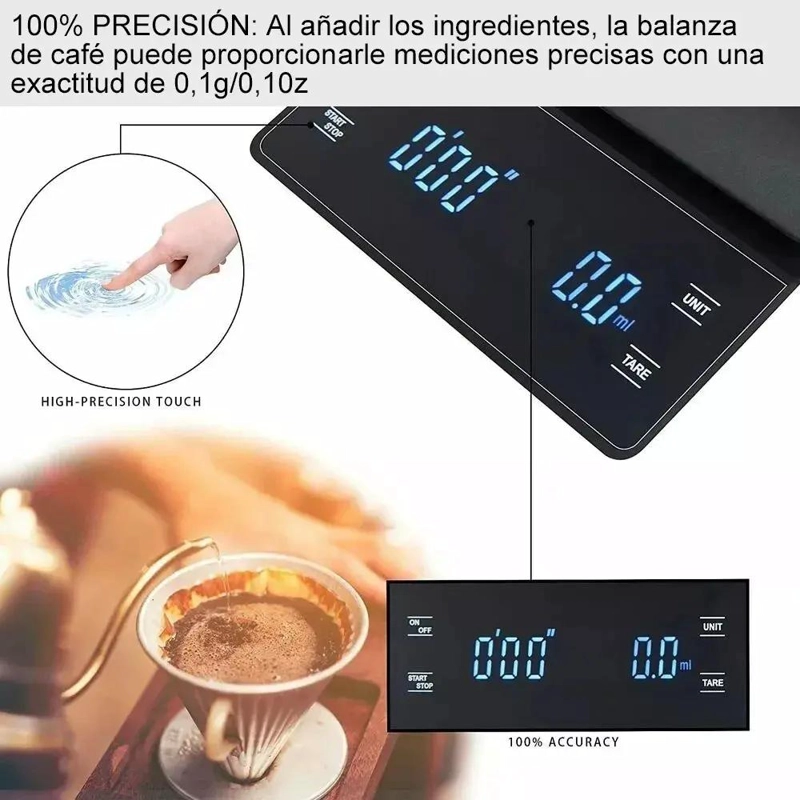 BASCULA DIGITAL DE COCINA CON CRONOMETRO Y ALTA PRECISION PARA CAFE - 3