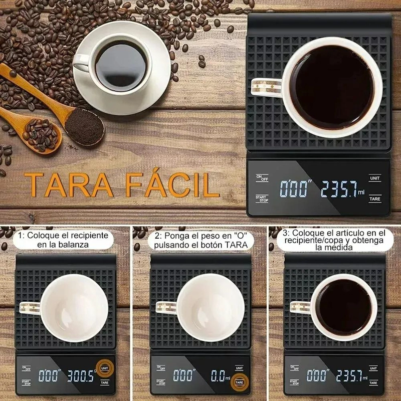 BASCULA DIGITAL DE COCINA CON CRONOMETRO Y ALTA PRECISION PARA CAFE - 4