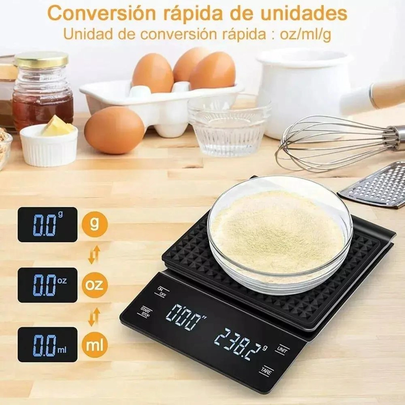 BASCULA DIGITAL DE COCINA CON CRONOMETRO Y ALTA PRECISION PARA CAFE - 5