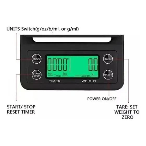 BALANZA ELECTRONICA PARA COCINA CON CAPACIDAD DE 3 KG Y TEMPORIZADOR INTEGRADO - 4