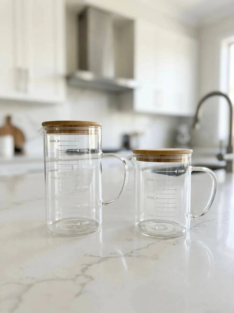 SET DE 2 JARRAS MEDIDORAS DE VIDRIO CON TAPA DE 500ML Y 350ML - 3