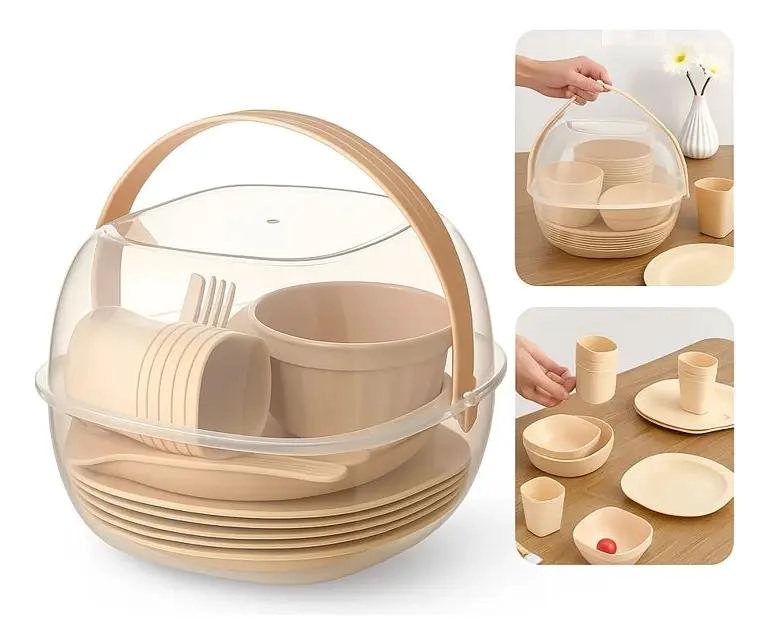 SET DE PICNIC CON 48 PIEZAS PARA CAMPING Y UTENSILIOS DE VAJILLA - 1