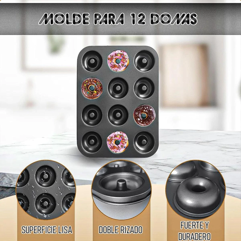 SET DE 3 MOLDES ANTIADHERENTES PARA QUEQUES Y ROSQUILLAS DE 12 UNIDADES - 3