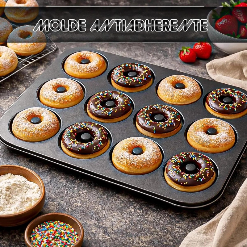 SET DE 3 MOLDES ANTIADHERENTES PARA QUEQUES Y ROSQUILLAS DE 12 UNIDADES - 4